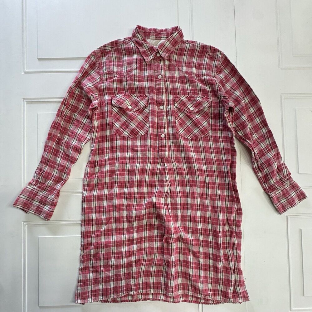 Current Elliott Womens Sz 0 XS Pink Plaid Shirt Dress Sleep Dress